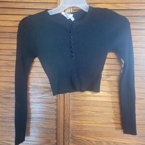 Princess Polly Black Ribbed Crop Cardigan Sweater Size 6